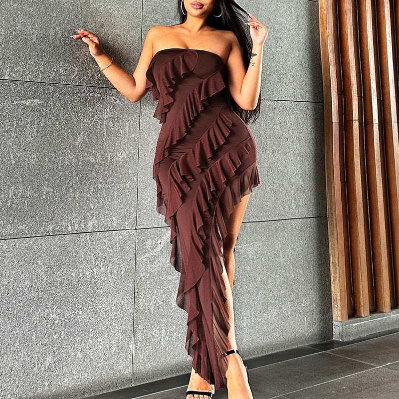 Bodycon Dress Tube Top Backless Split Tassel - Gorgeous Feather