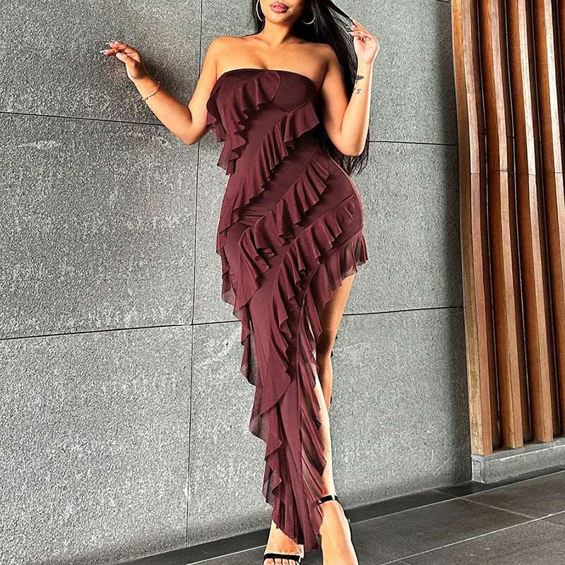 Bodycon Dress Tube Top Backless Split Tassel - Gorgeous Feather