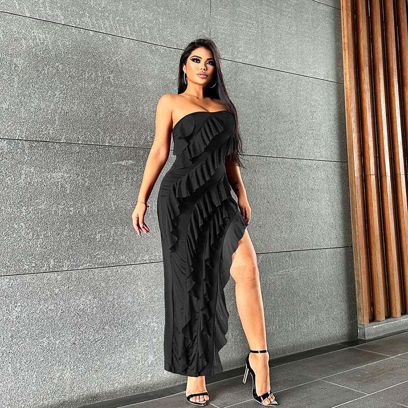 Bodycon Dress Tube Top Backless Split Tassel - Gorgeous Feather