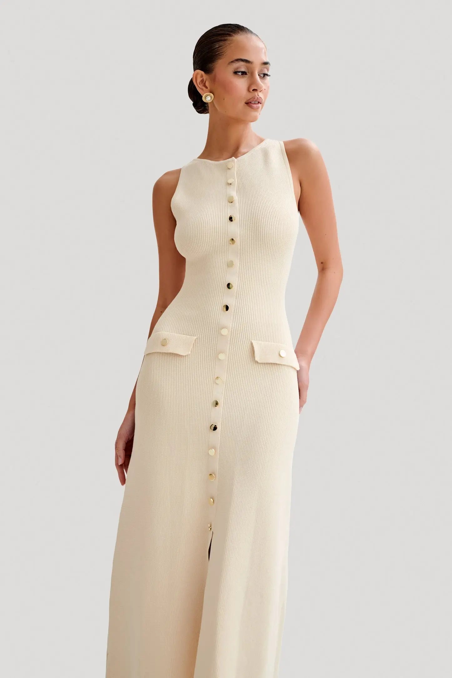 Elegant Knitted Sleeveless Long Maxi Dress - Gorgeous Feather