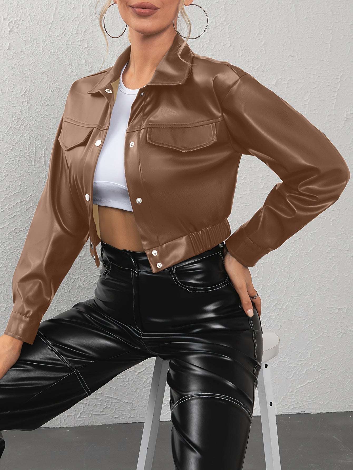 Leather Jackets | Pockets Buttoned Short Coat - Gorgeous Feather