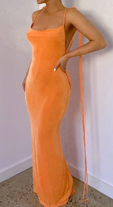 Maxi Dress | Backless Bodycon Dress Orange - Gorgeous Feather