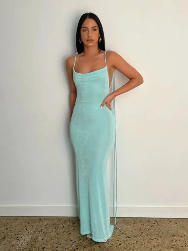 Maxi Dress | Backless Bodycon Dress Sky Blue - Gorgeous Feather