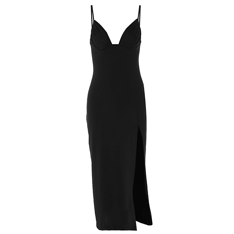 Maxi Dress | Deep V Bodycon Long Dress Black - Gorgeous Feather