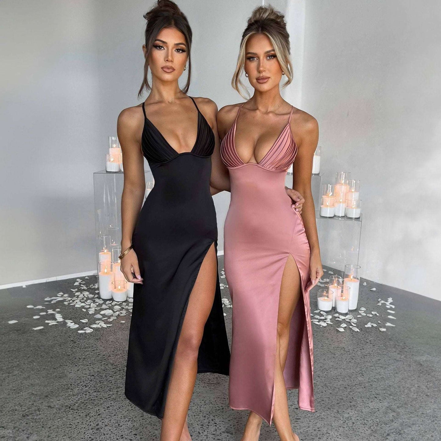 Maxi Dress | Deep V Bodycon Long Dress Purple - Gorgeous Feather