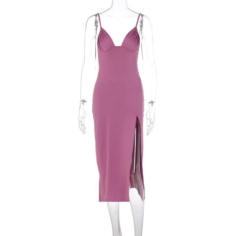 Maxi Dress | Deep V Bodycon Long Dress Purple - Gorgeous Feather