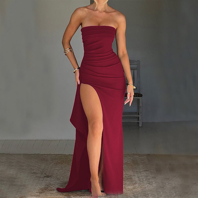 Maxi Dress | Strapless Split Mermaid Dress W/Red - Gorgeous Feather