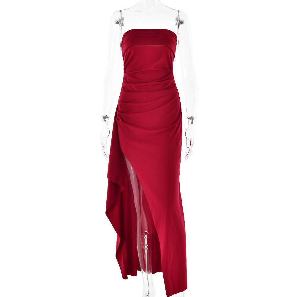 Maxi Dress | Strapless Split Mermaid Dress W/Red - Gorgeous Feather