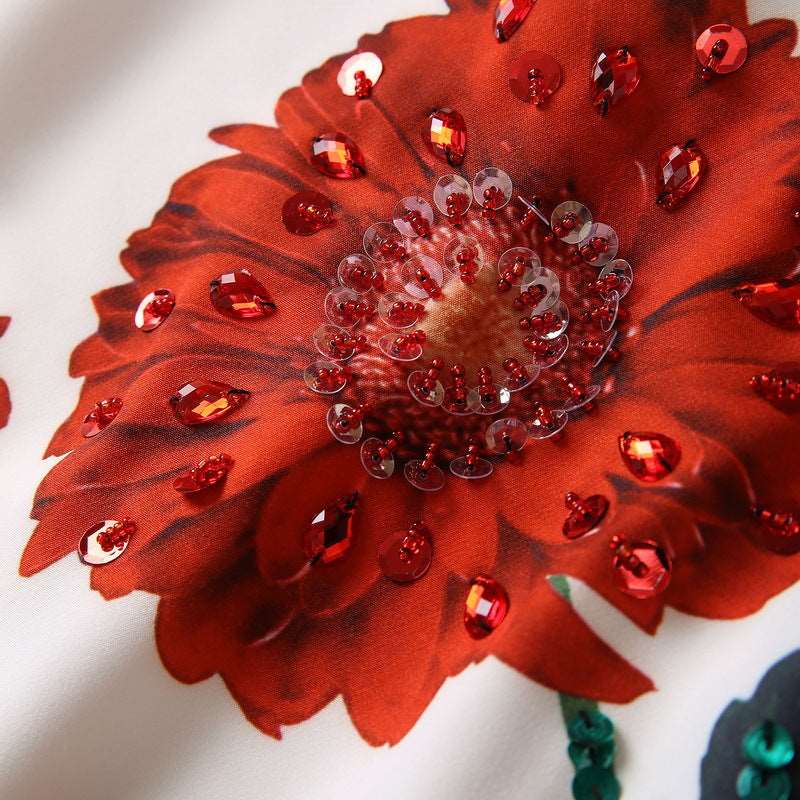 Midi Dress | Handmade Beaded Flower Fashion Dress - Gorgeous Feather