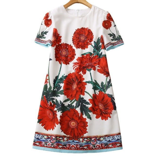 Midi Dress | Handmade Beaded Flower Fashion Dress - Gorgeous Feather