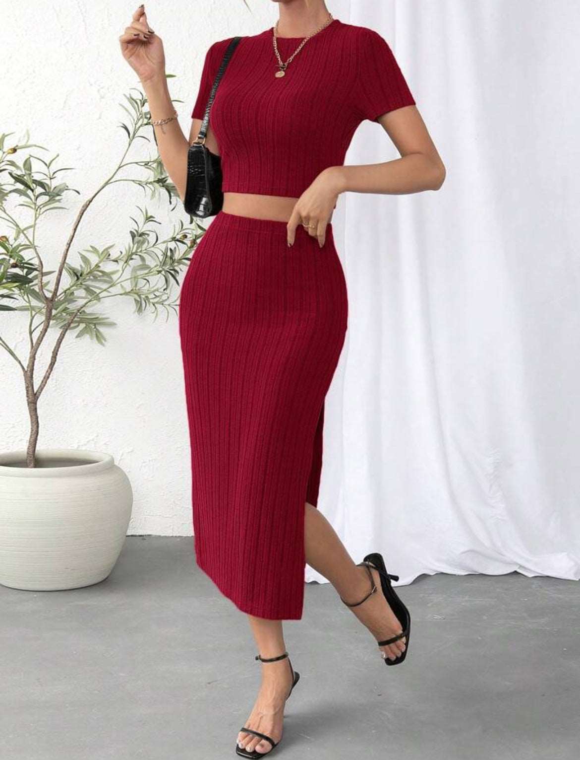 Midi Dress | High Waist Side Slim Fit Dress - Gorgeous Feather