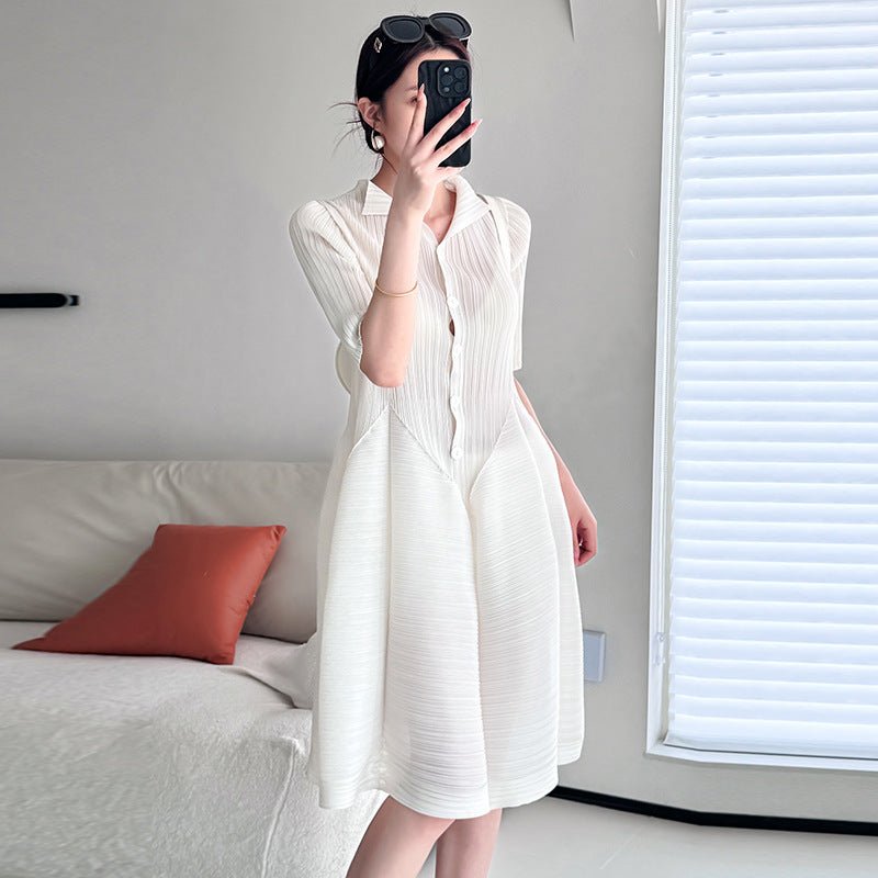 Midi Dress | Pleated Loose Slimming Waist - Gorgeous Feather