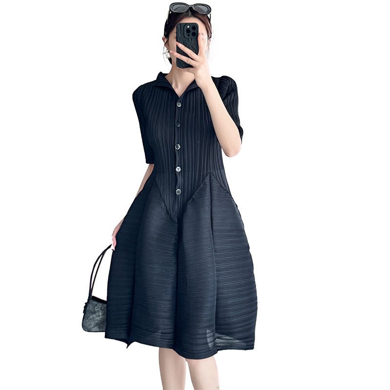 Midi Dress | Pleated Loose Slimming Waist - Gorgeous Feather