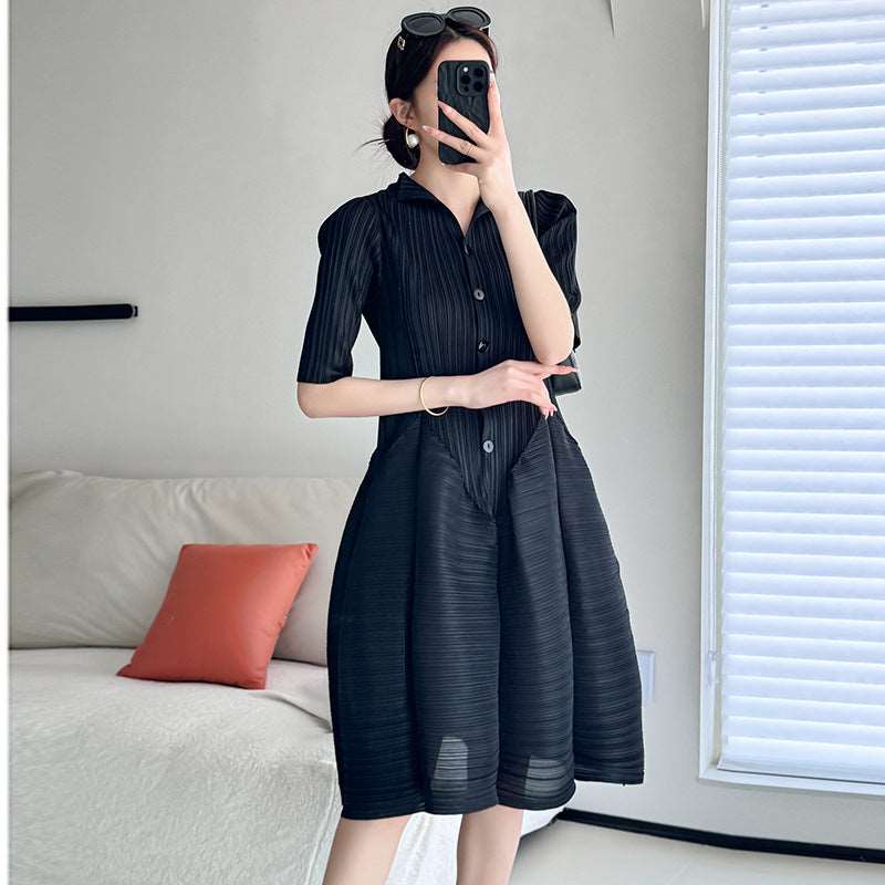 Midi Dress | Pleated Loose Slimming Waist - Gorgeous Feather