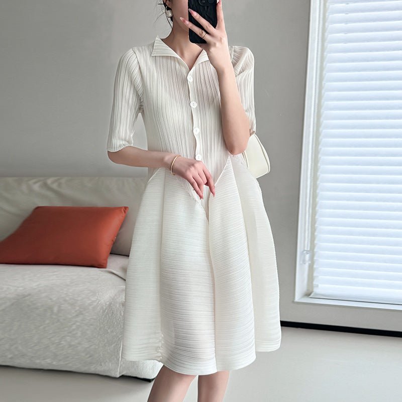 Midi Dress | Pleated Loose Slimming Waist - Gorgeous Feather