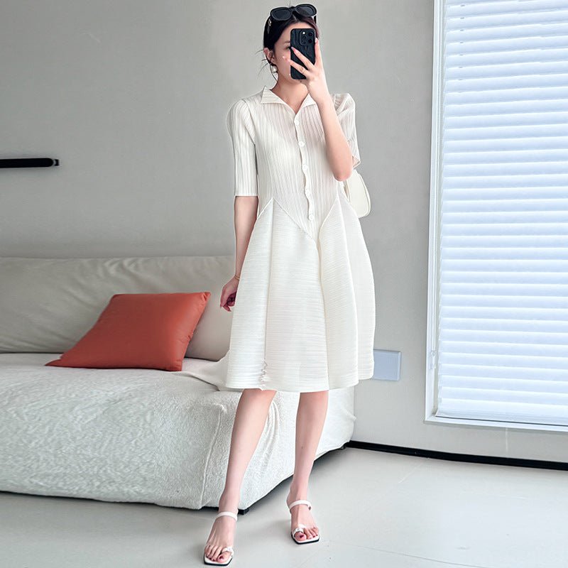 Midi Dress | Pleated Loose Slimming Waist - Gorgeous Feather