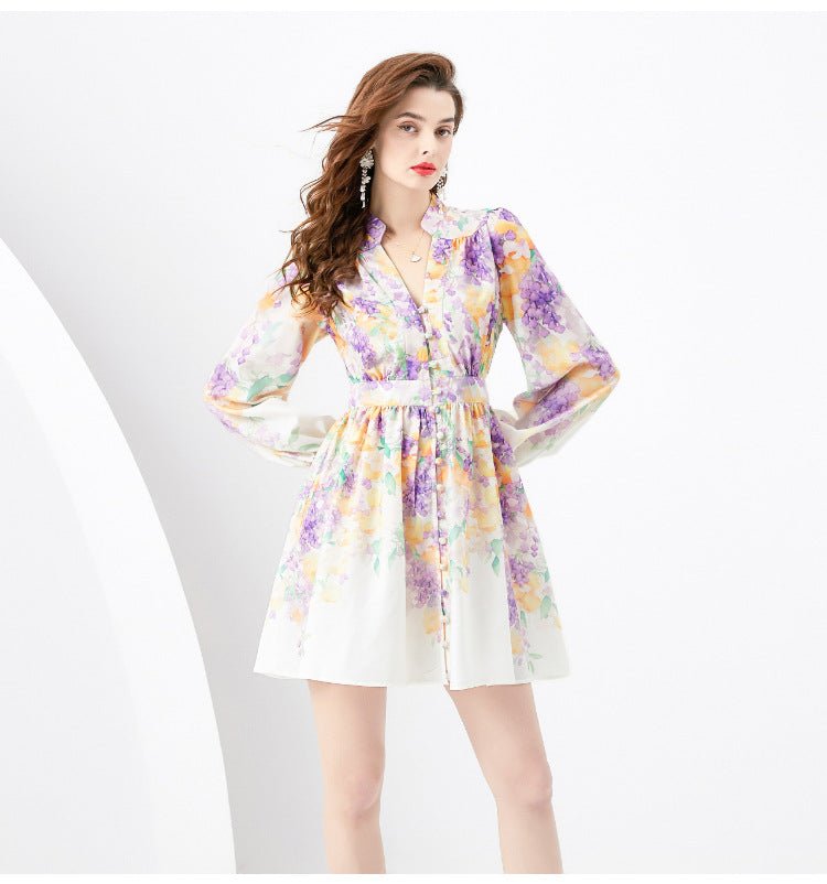 Midi Dress | V - neck Retro Short Dress - Gorgeous Feather