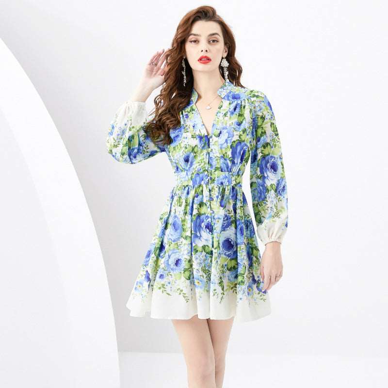 Midi Dress | V - neck Retro Short Dress - Gorgeous Feather