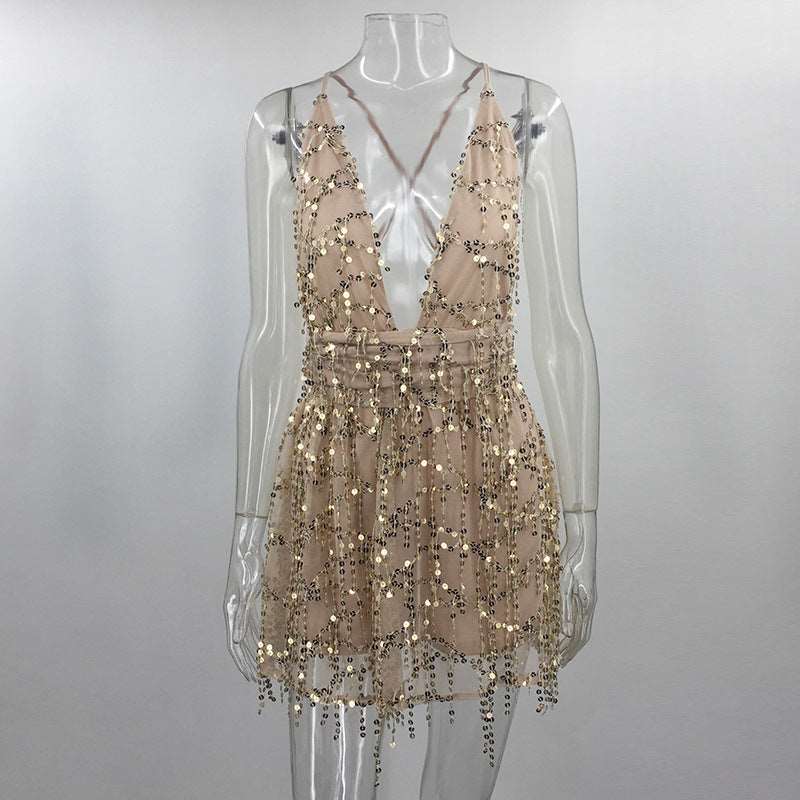 Mini Dress | Backless Sequin - Apricot - Gorgeous Feather