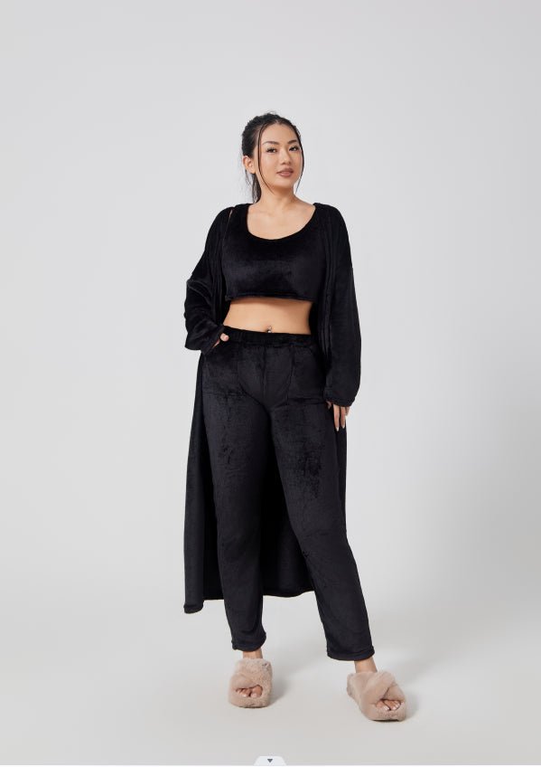 Pajama Set | Lounge Three Piece - Black - Gorgeous Feather