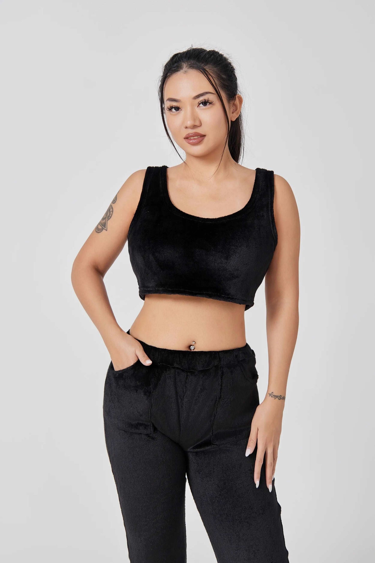 Pajama Set | Lounge Three Piece - Black - Gorgeous Feather