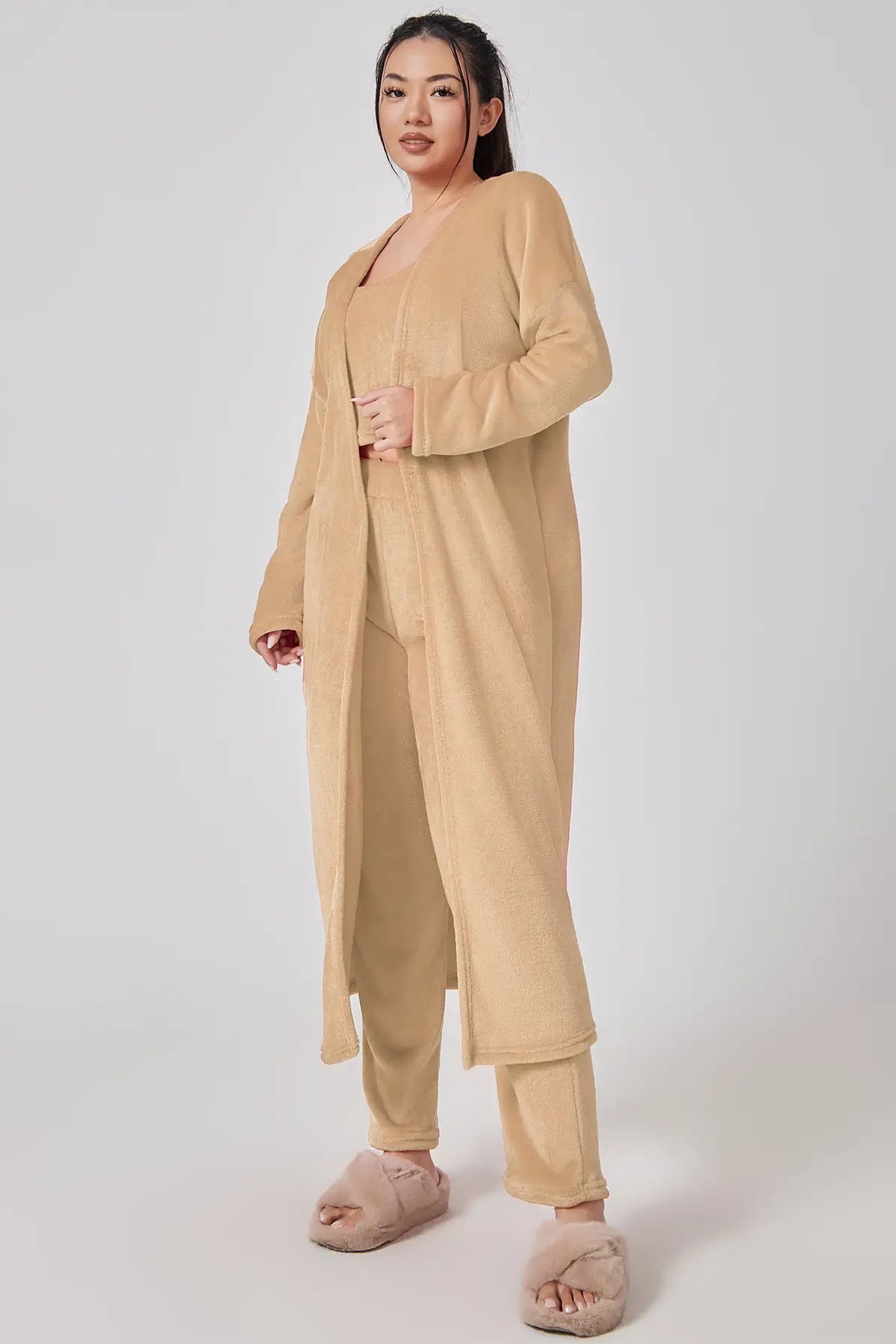 Pajama Set | Lounge Three Piece - Camel - Gorgeous Feather