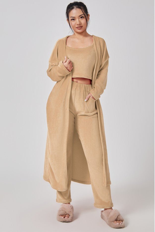 Pajama Set | Lounge Three Piece - Camel - Gorgeous Feather