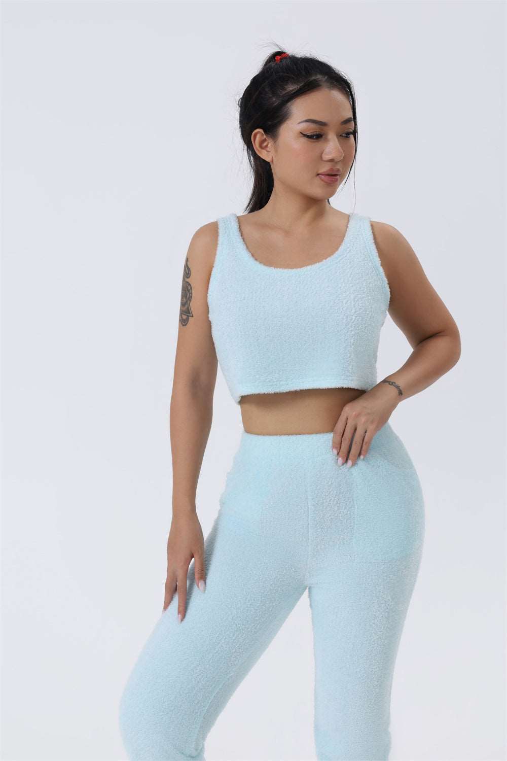 Pajama Set | Lounge Three Piece - Light Blue - Gorgeous Feather