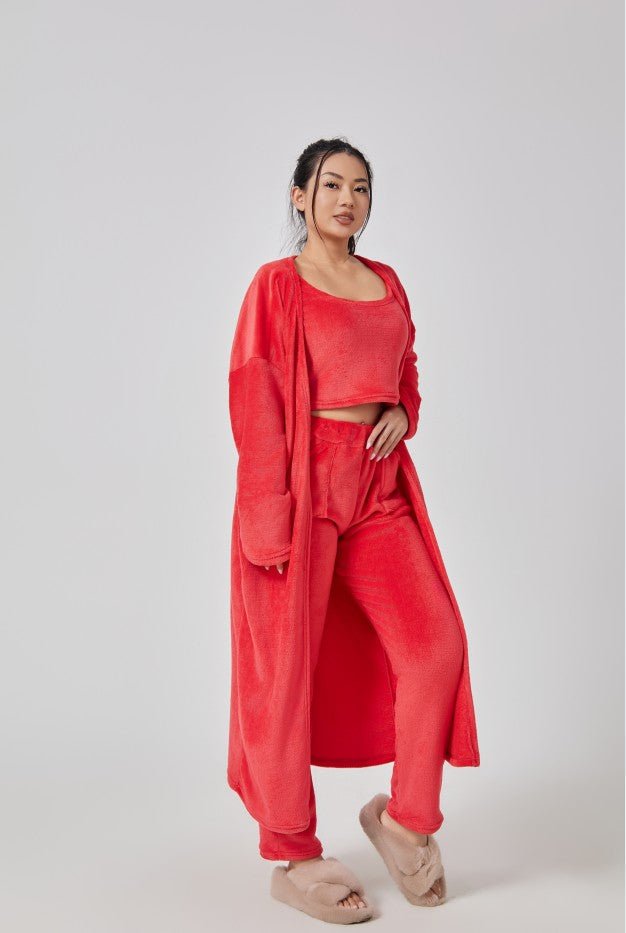 Pajama Set | Lounge Three Piece - Red - Gorgeous Feather