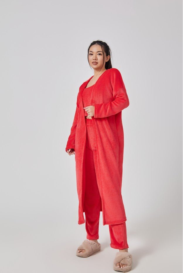Pajama Set | Lounge Three Piece - Red - Gorgeous Feather