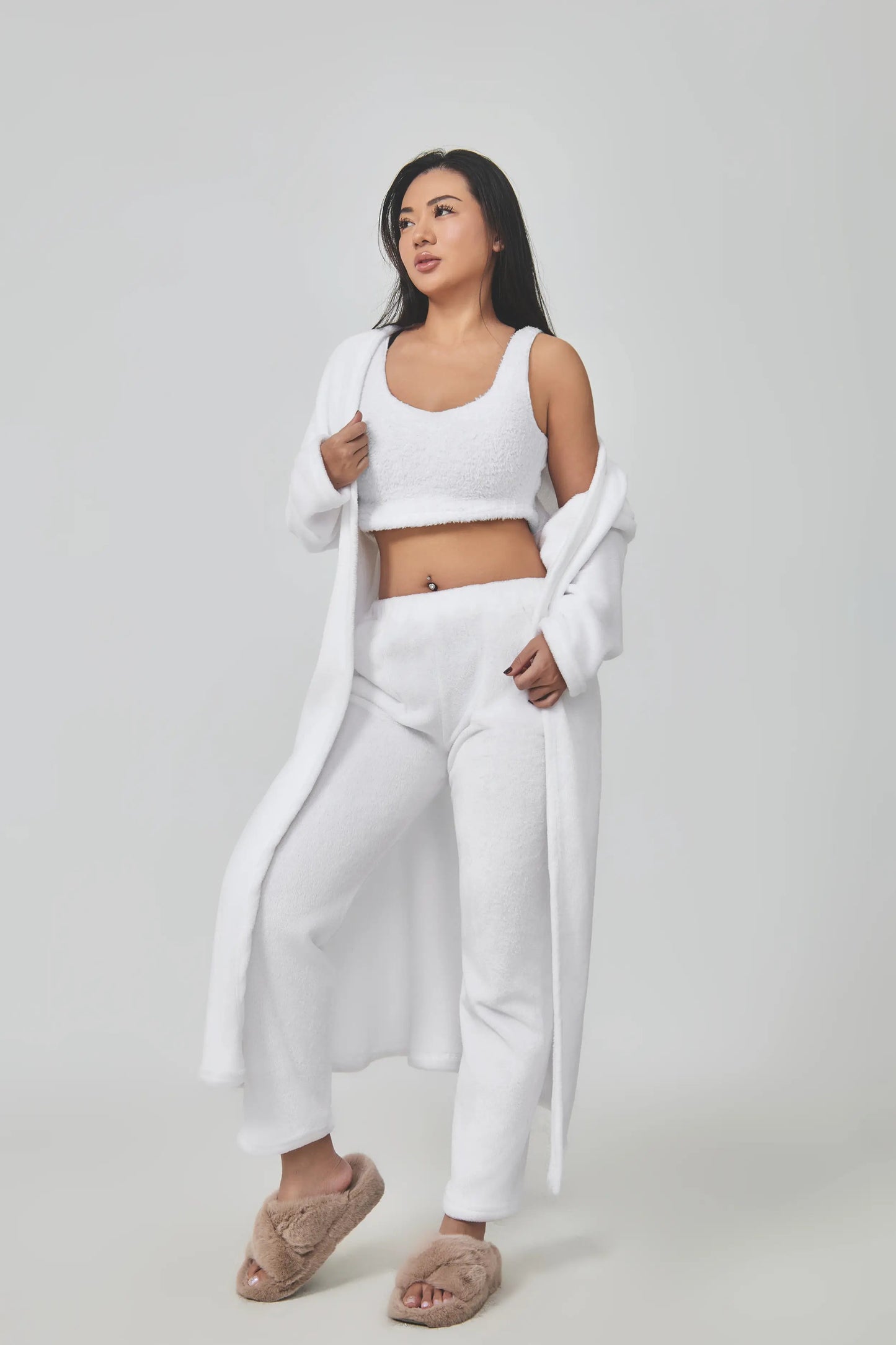 Pajama Set | Lounge Three Piece - White - Gorgeous Feather