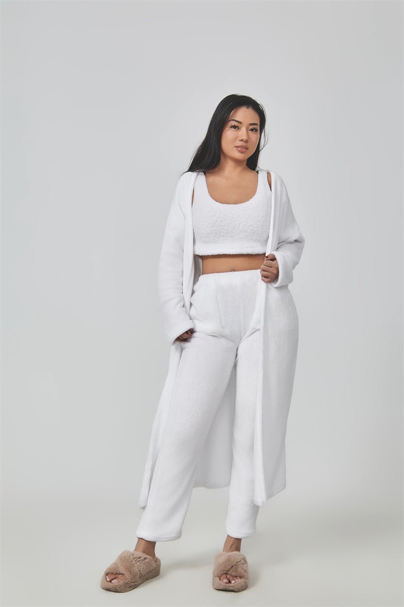 Pajama Set | Lounge Three Piece - White - Gorgeous Feather