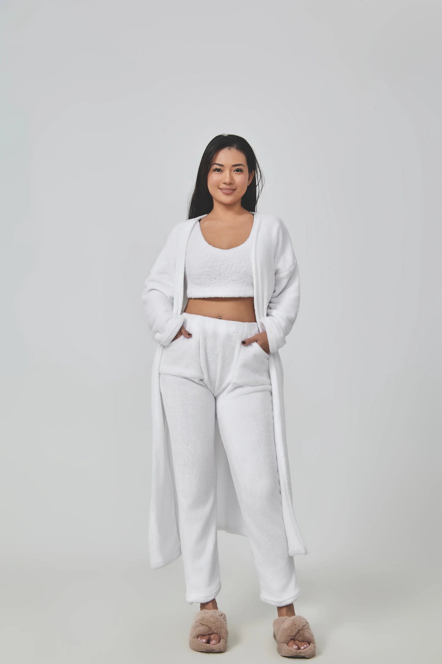 Pajama Set | Lounge Three Piece - White - Gorgeous Feather