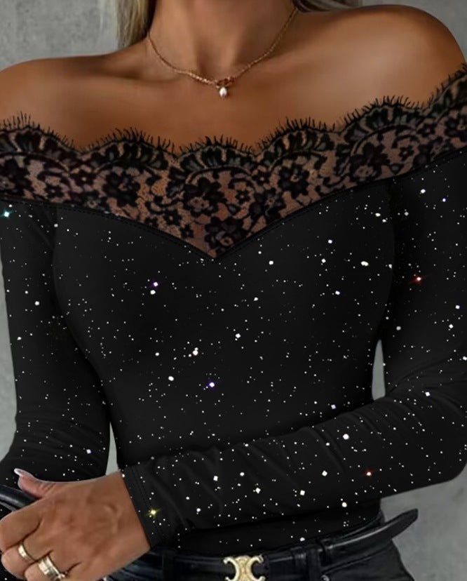Party Top | Off - shoulder Bronzing Lace Top - Gorgeous Feather