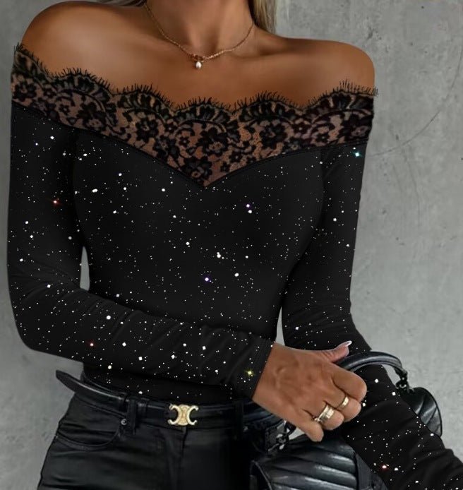 Party Top | Off - shoulder Bronzing Lace Top - Gorgeous Feather