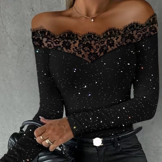 Party Top | Off - shoulder Bronzing Lace Top - Gorgeous Feather