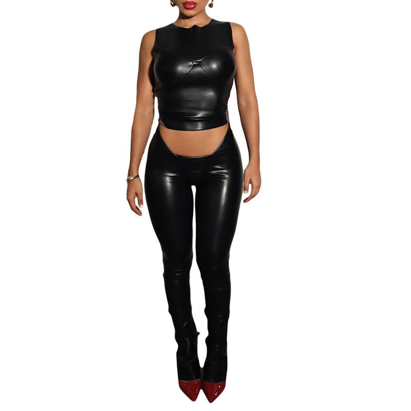 Party Wear PU Leather Pant With Top - Gorgeous Feather