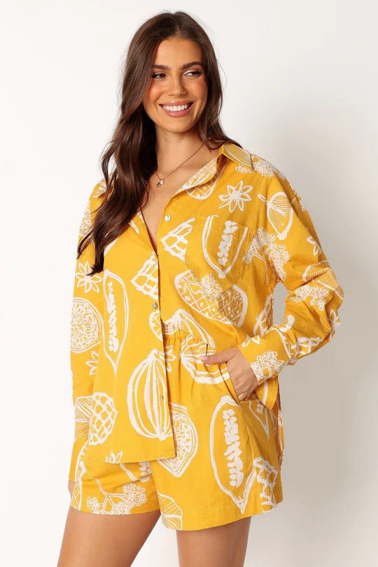 Shorts | Premium Cardigan Printed Yellow Suit - Gorgeous Feather