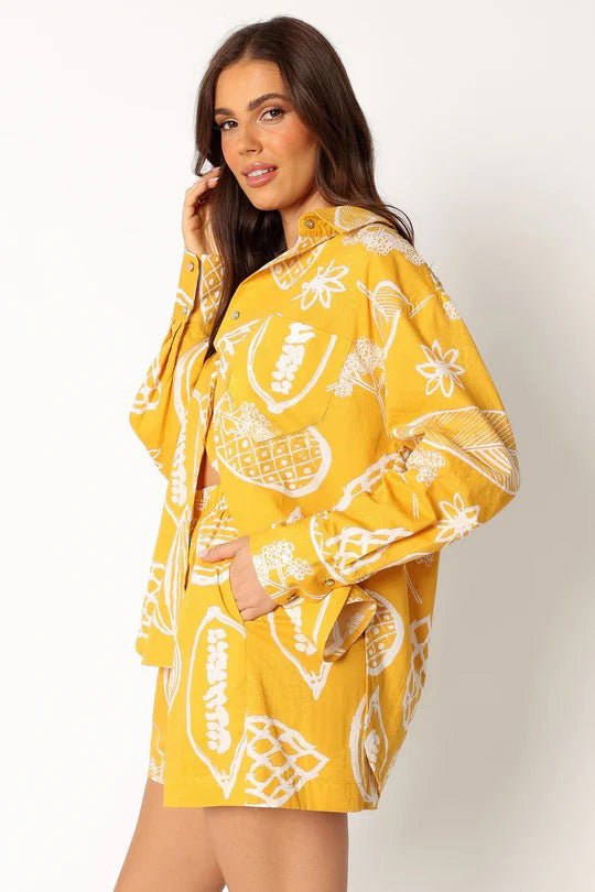 Shorts | Premium Cardigan Printed Yellow Suit - Gorgeous Feather