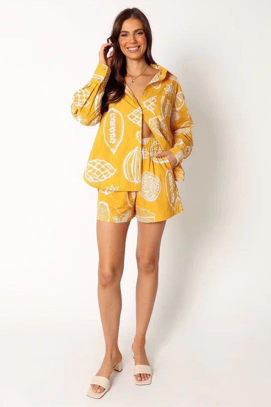 Shorts | Premium Cardigan Printed Yellow Suit - Gorgeous Feather
