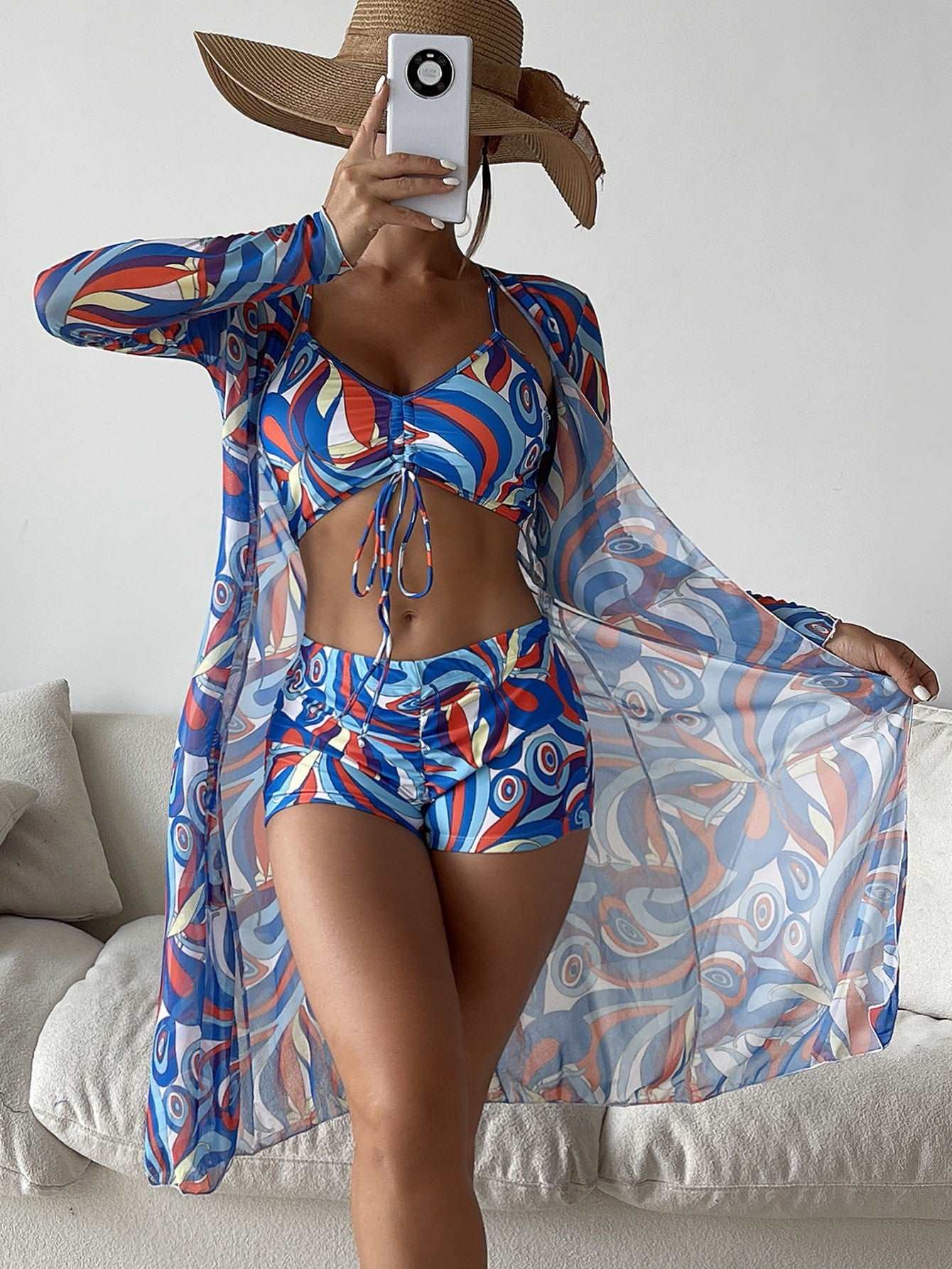 Swimsuit | Bikini Three Piece with Cardigan - Gorgeous Feather