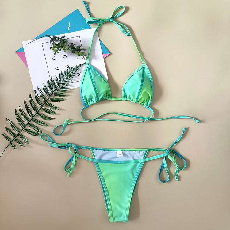 Swimsuit | Gradient Green Smudge Split Bikini - Gorgeous Feather