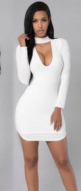 White Bodycon Mini Dress | Deep V Short Party Dress - Gorgeous Feather