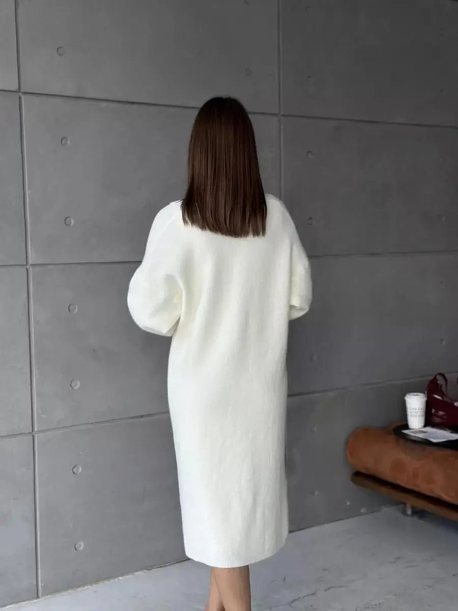 Winter Dress Knitted Long Sleeve Dress Cardigan Set - Gorgeous Feather