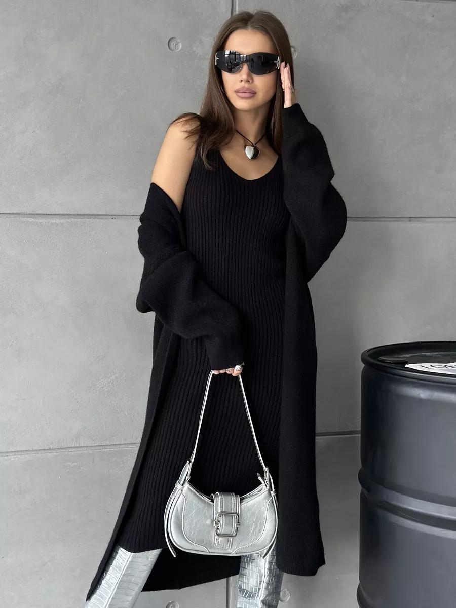 Winter Dress Knitted Long Sleeve Dress Cardigan Set - Gorgeous Feather