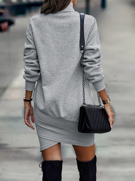 Winter Dresses Elegant Long Sleeve High Neck Dress - Gorgeous Feather