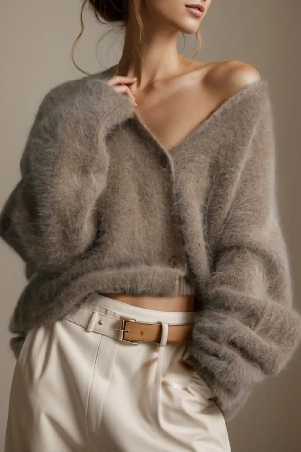Winter Jacket | V - neck Long Sleeve Cardigan - Gorgeous Feather