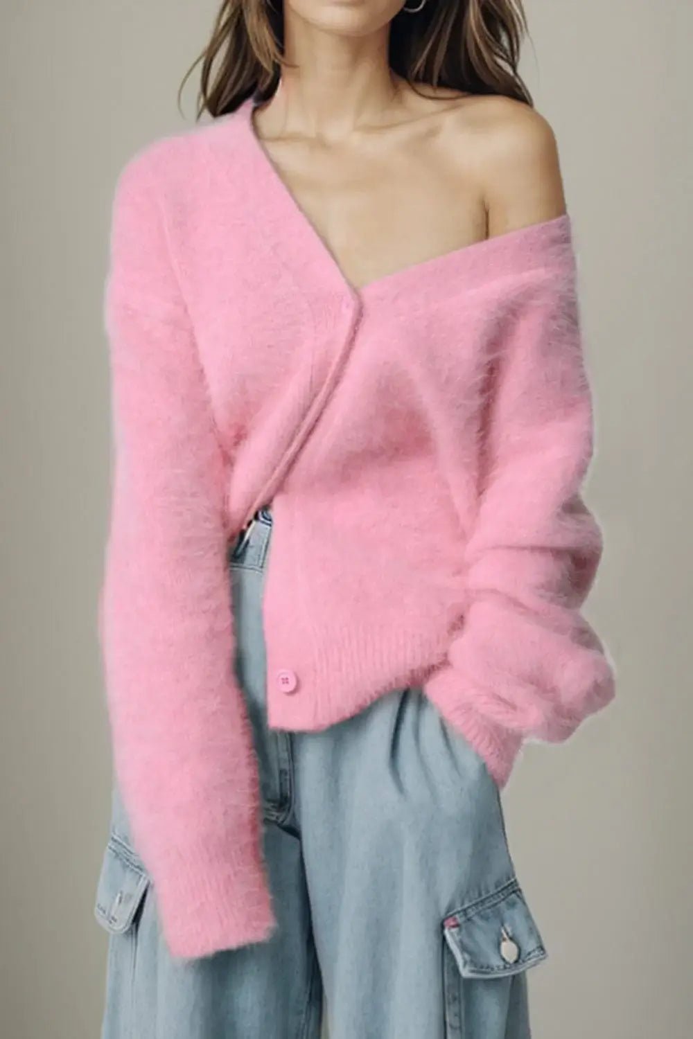 Winter Jacket | V - neck Long Sleeve Cardigan - Gorgeous Feather