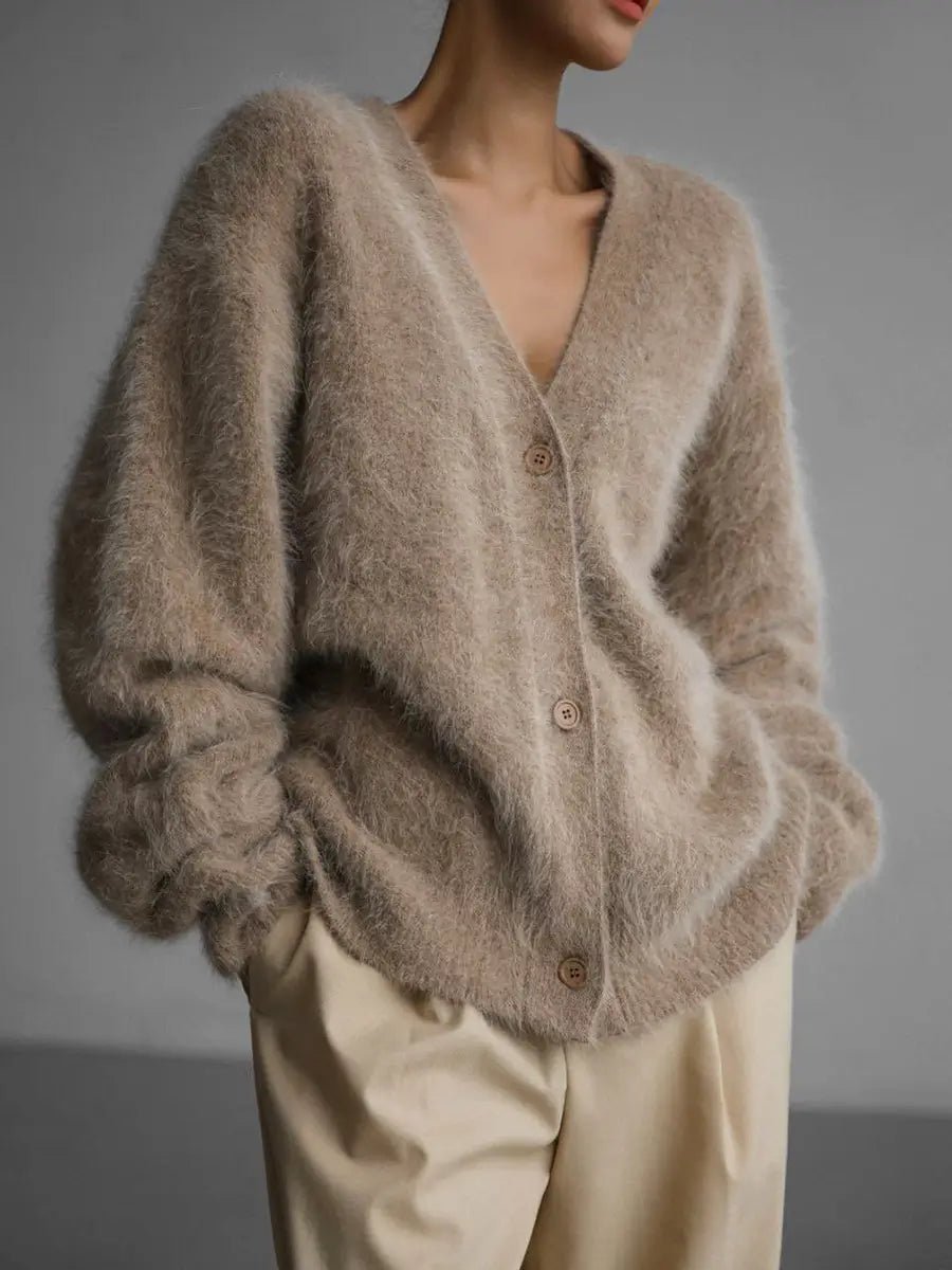 Winter Jacket | V - neck Long Sleeve Cardigan - Gorgeous Feather