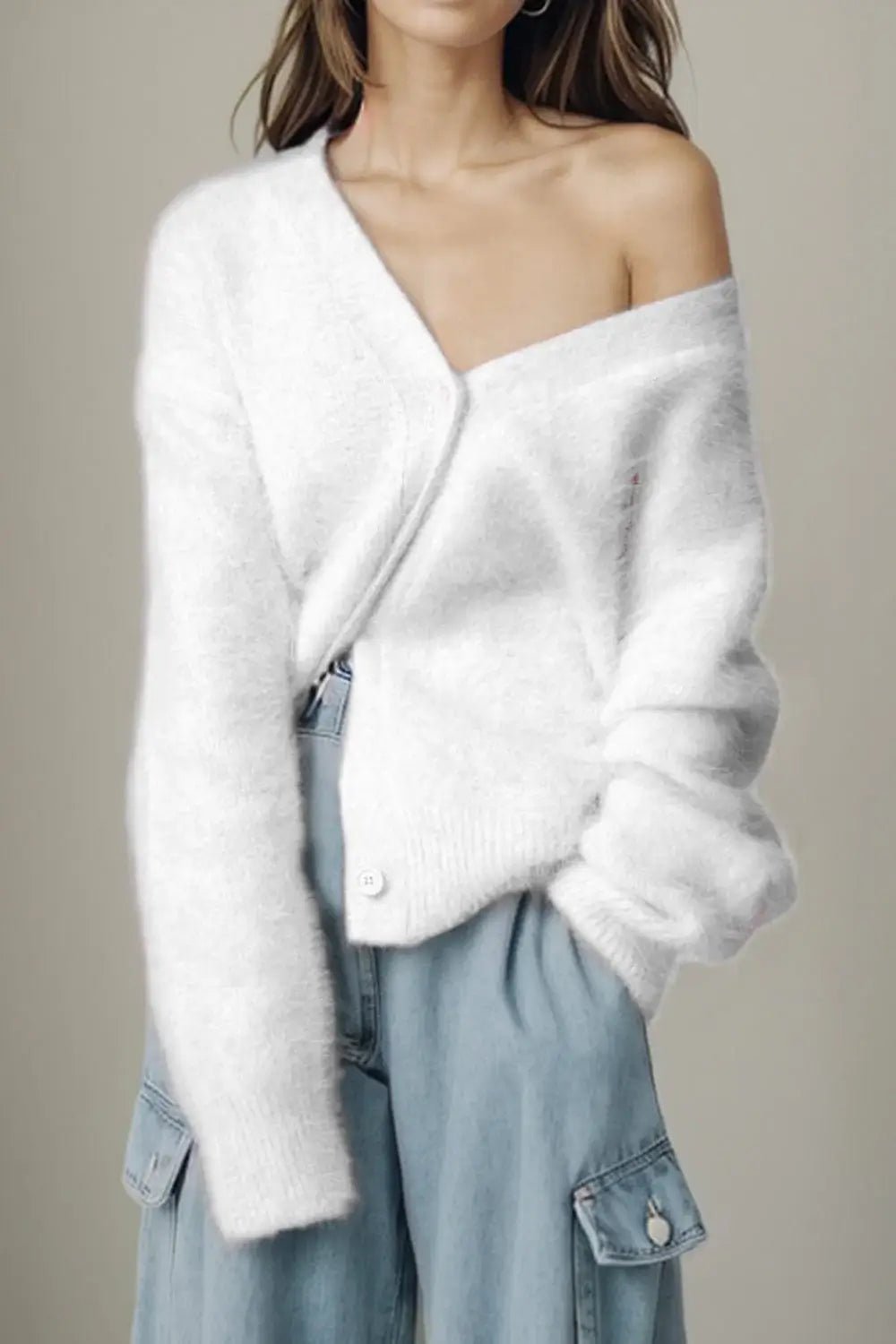 Winter Jacket | V - neck Long Sleeve Cardigan - Gorgeous Feather